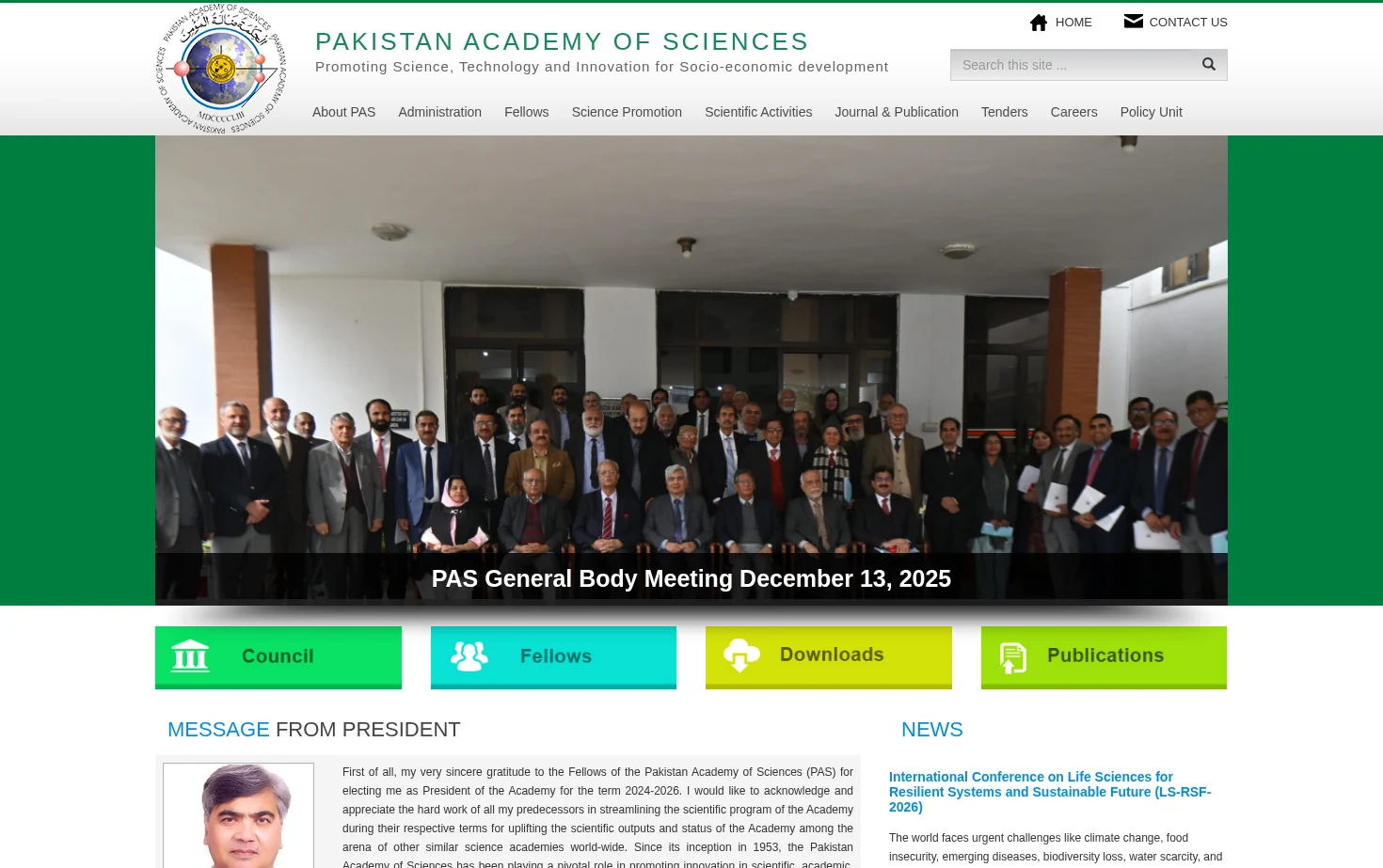 Pakistan Academy of Sciences 页面快照